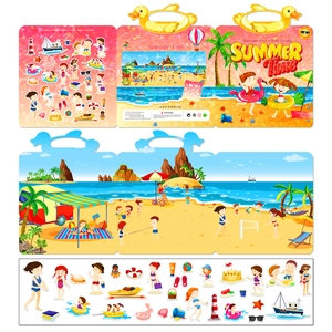 Educational reusable jelly sticker book for kids with summer beach theme and scene board