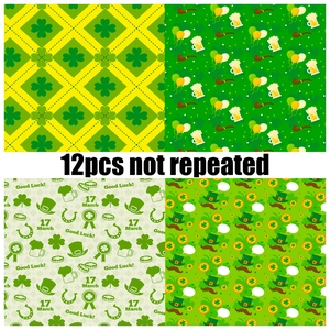 12pcs Saint Patrick's Day themed scrapbooking paper with green shamrocks and beer motifs