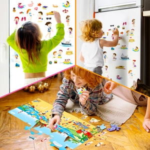 Close-up of reusable jelly stickers for kids applied on windows and smooth surfaces
