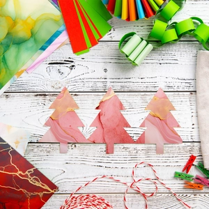 Christmas tree shape made of pink and gold marble texture decorative paper for DIY crafts