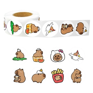 500pcs roll of cute capybara round reward stickers for kids featuring various cute animal scenes