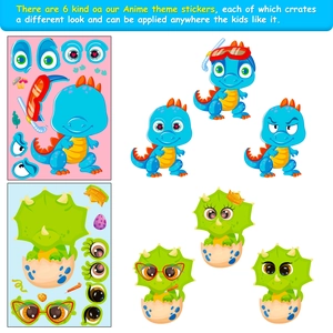 Detail of 6 cartoon dinosaur DIY puzzle stickers with mix and match facial expressions