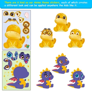 6-pack cute dinosaur face-changing stickers DIY puzzle toys for early childhood education