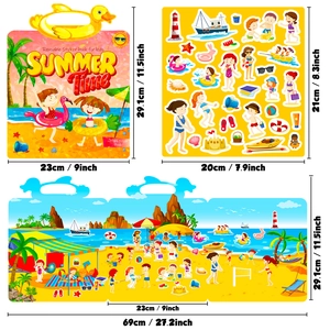 Children summer jelly sticker book with reusable static stickers and foldable scene board