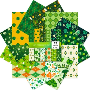 12 sheets of 6x6 inch St. Patrick's Day scrapbook paper with green clover and stripe patterns