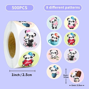 Schattige Panda Cartoon Rolstickers Ronde Decoratieve Labels Voor Kinderen DIY Handaccount Dagboek Envelop Afdichting Cadeauverpakking