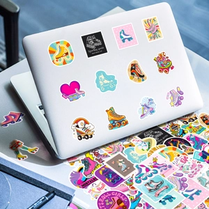 Waterproof roller skate stickers applied on a laptop shell for decorative creative style