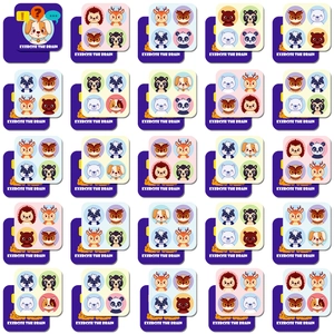 Educational brain exercise cards set with 25 cute cartoon animal logic training cards
