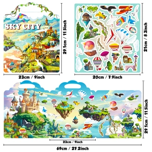 Reusable jelly sticker book for kids with SKY CITY fantasy scenes and fold-out pages