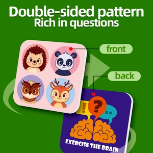 Double-sided educational cards for brain training with cute animal patterns and English text