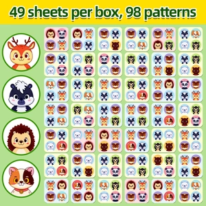 Detail showing 49-piece set of colorful cartoon animal flashcards with 98 varied patterns