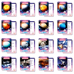 Set of 16 double-sided space education flashcards with realistic solar system illustrations