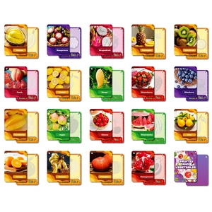 Educational fruit and vegetable flashcards for kids featuring realistic photos and names