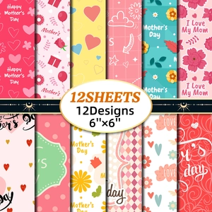 12 sheets of 6x6 inch Mother's Day decorative craft paper with colorful floral patterns
