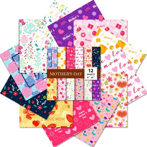12 sheets of 6x6 inch Mother's Day scrapbook paper with floral and heart patterns