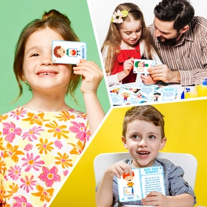 Educational flashcards for children learning anatomy with cartoon body part illustrations