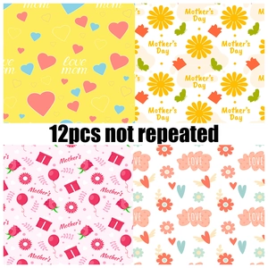 Close-up of 12pcs Mother's Day decorative paper with floral patterns and love heart designs