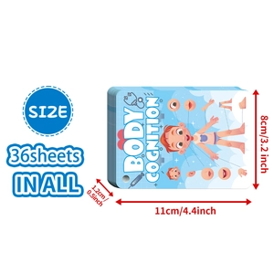 36 Body Cognition flashcards for toddlers with detailed size measurements and 11x8cm dimensions