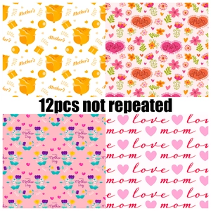 12 sheets of Mother's Day pattern papers with floral rose and heart designs for DIY crafts