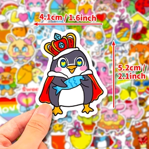 Cute cartoon penguin sticker with crown and cape for water bottles and luggage decoration