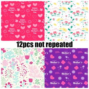 12 sheets of Mother's Day scrapbook paper with floral and heart patterns for DIY crafts