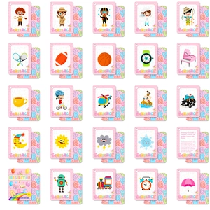 Set of 50 educational English sentence flashcards for kids featuring vibrant cartoon themes