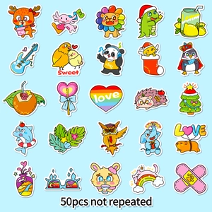 Pack of 50 waterproof cartoon animal stickers for kids luggage and water bottles