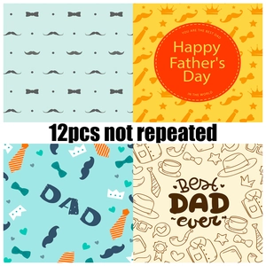 12pcs Happy Father's Day scrapbook papers with tie, beard and crown themed patterns