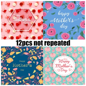 Set of 12 unique pink Mother's Day decorative craft papers with floral and heart patterns