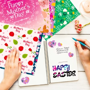 Vista detallada de papel decorativo rosa del Día de la Madre con flores para manualidades DIY