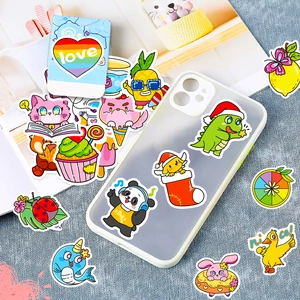 Detail of cute animal stickers decorating a clear phone case with matte finish