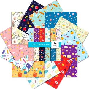 Teachers' Day themed decorative scrapbook paper featuring school tools and 6x6 inch sheets