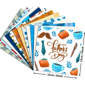 Set de papier décoratif bleu pour fête des pères avec motifs cravates, carré de 15 cm