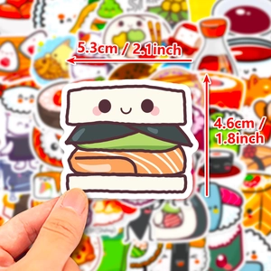 50 pieces of cute sushi doodle stickers for kids featuring a sandwich rice ball design
