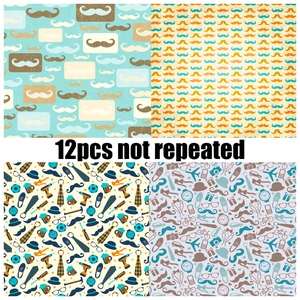 Détail de 12 papiers de scrapbooking Fête des Pères avec outils vintage et motifs sport
