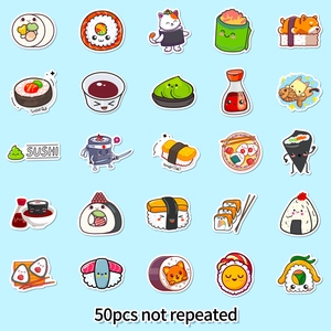 50 pieces of cute cartoon sushi and pet graffiti stickers for children water bottles