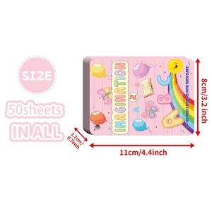 Front view of 50 sheets children imagination education cards with pink stripe cover