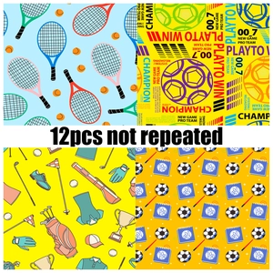 Détail de 4 motifs sportifs variés incluant tennis et football pour papier scrapbooking
