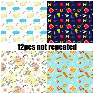 12-piece Teacher's Day scrapbooking paper set with school tools and classroom patterns