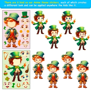 Adesivi fai-da-te di leprechaun per San Patrizio con arpa, cappello e trifogli
