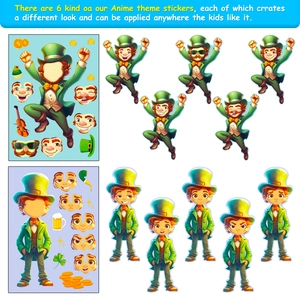 Set di 6 adesivi Leprechaun fai-da-te per bambini per il giorno di San Patrizio