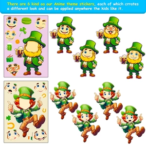 Dettaglio di 6 stili di adesivi fai-da-te per San Patrizio con leprecauni per bambini