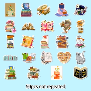 50pcs non-repeating colorful literary book stickers for students and laptop decoration