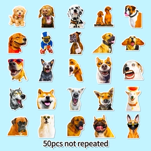 50pcs non-repeating funny realistic dog stickers for laptop water bottle and luggage