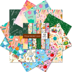 Scrapbook papierpakket voor juffendag, 12 kleurrijke 6x6 vellen met schoolmotieven
