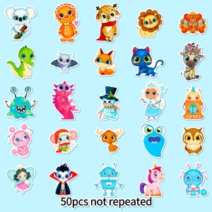 50pcs non-repeating cute cartoon animal stickers for water bottles and laptops