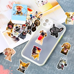 Realistic dog stickers on a clear phone case and magazine for DIY decoration