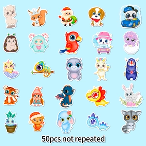 50pcs set of colorful cartoon animal stickers for kids laptops and water bottles