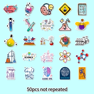 50-piece waterproof cartoon science laboratory stickers set for kids educational rewards