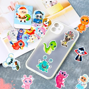 Cartoon animal stickers applied on a transparent phone case for personalized DIY decoration